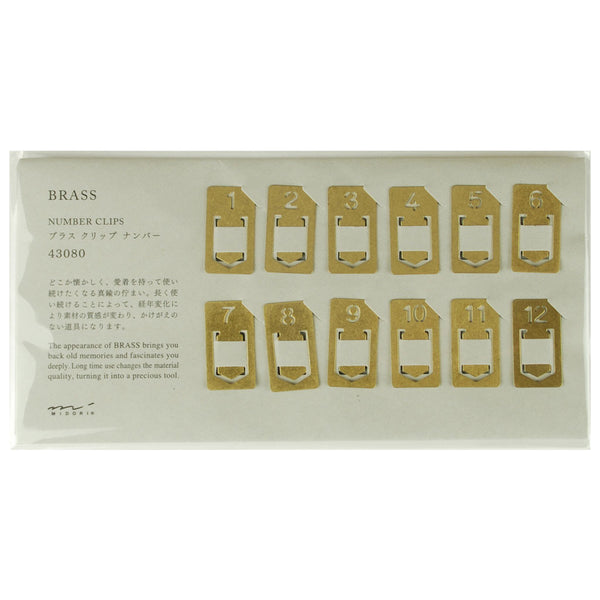 Brass Numbered Index Clips by Midori, Japanese Stationery