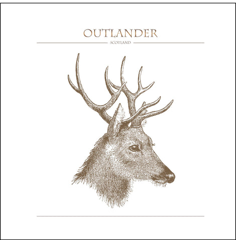 Outlander-inspired greeting card featuring stag profile illustration. Made in Scotland.