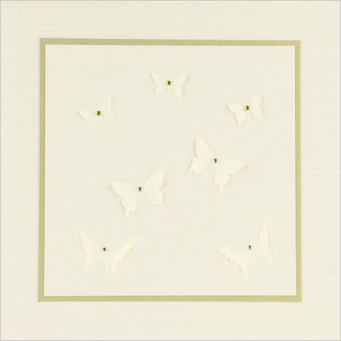 and-made greeting card featuring small and large 3-D butterflies with small diamante detailing