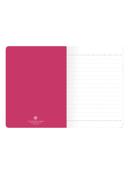 Black, white and cerise striped notebook in A6 format