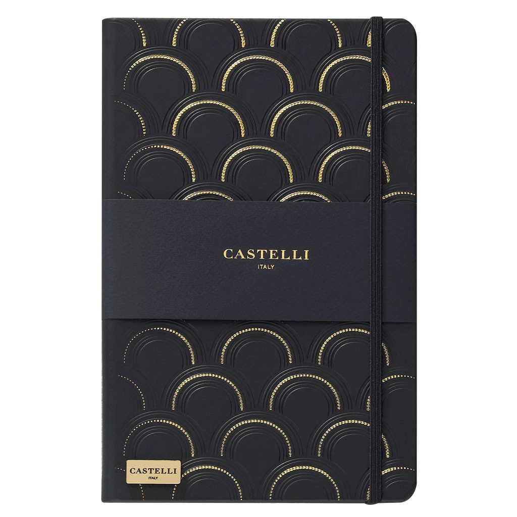 Art Deco notebook in black and gold with gold page edges made in Italy by Castelli