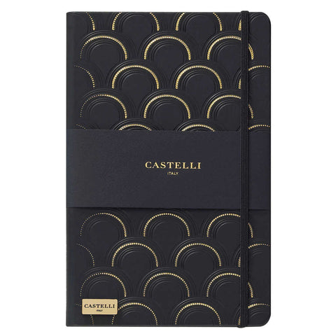 Art Deco notebook in black and gold with gold page edges made in Italy by Castelli