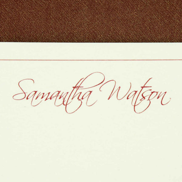 Personalisable correspondence cards by Sandra Muir Design in burgundy and cream