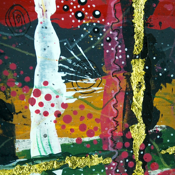 Crimson Breeze - Original acrylic painting with gold leaf