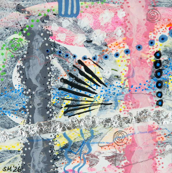 Confetti #2/6 - Original acrylic painting with silver leaf
