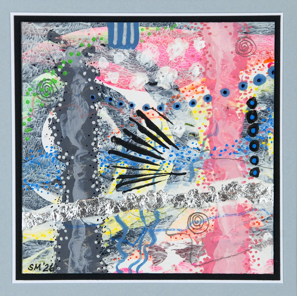 Confetti #2/6 - Original acrylic painting with silver leaf