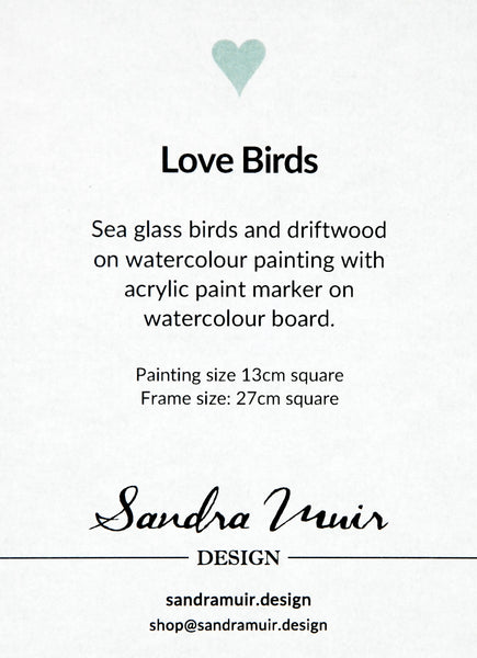 Seaglass Lovebirds on Driftwood Watercolour Painting