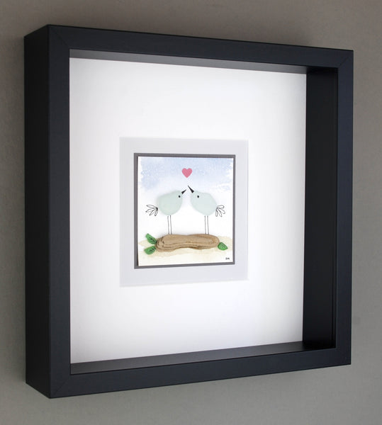 Seaglass Lovebirds on Driftwood Watercolour Painting