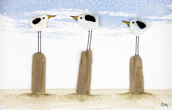 Sea ceramic seagulls x 3
