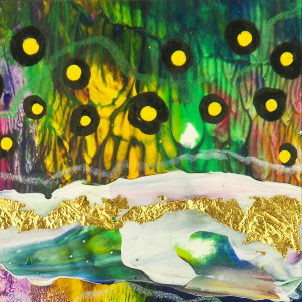 Pixel Bloom #1/6 - Original acrylic painting with gold leaf