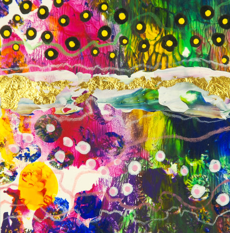 Pixel Bloom #1/6 - Original acrylic painting with gold leaf