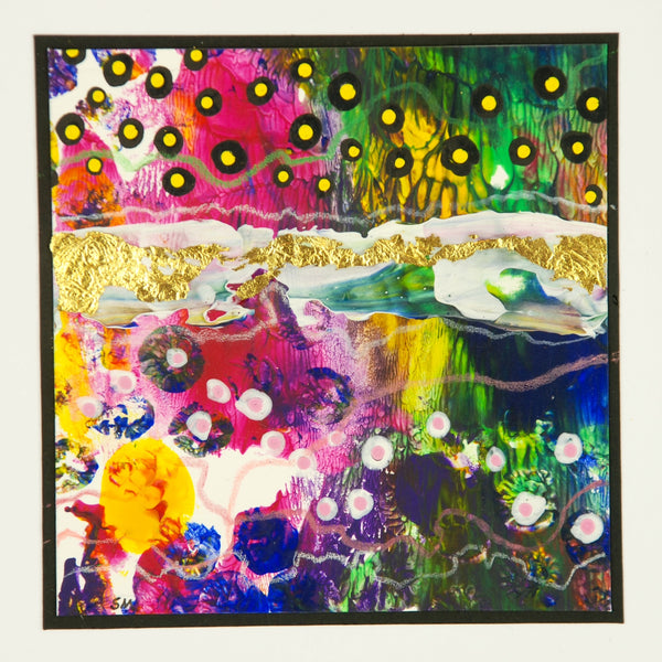 Pixel Bloom #1/6 - Original acrylic painting with gold leaf