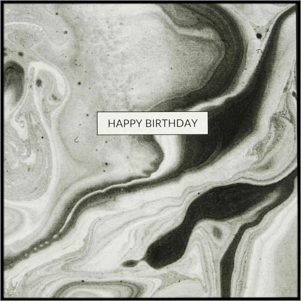 Birthday greeting card with black marble-effect design