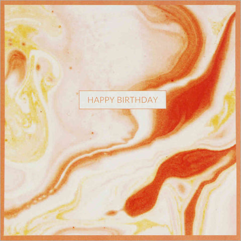 Birthday greeting card with orange marble-effect design