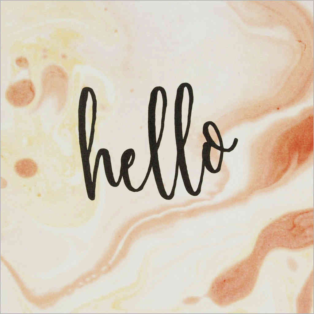 greeting card featuring Hello on a marble-effect swirling paint design