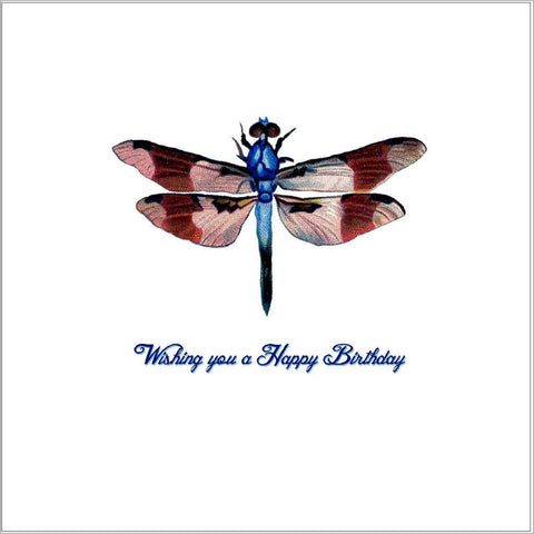 Birthday greeting card with vintage dragonfly illustration