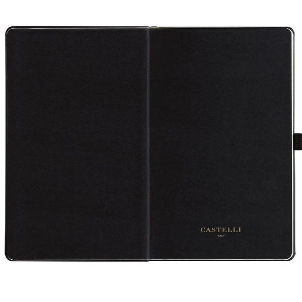 Black endpapers with envelope pocket Castelli notebook made in Italy