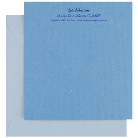 Personalised correspondence cards in french blue by Sandra Muir Design