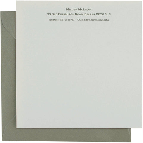 Personalised correspondence cards in stately grey by Sandra Muir Design