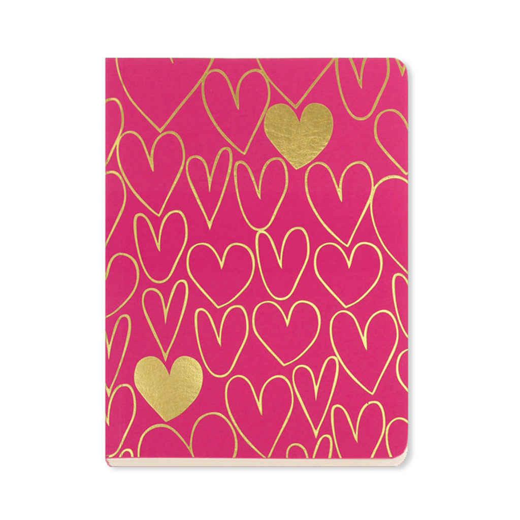 Notebook A6 size with hand-drawn gold hearts on a magenta cover