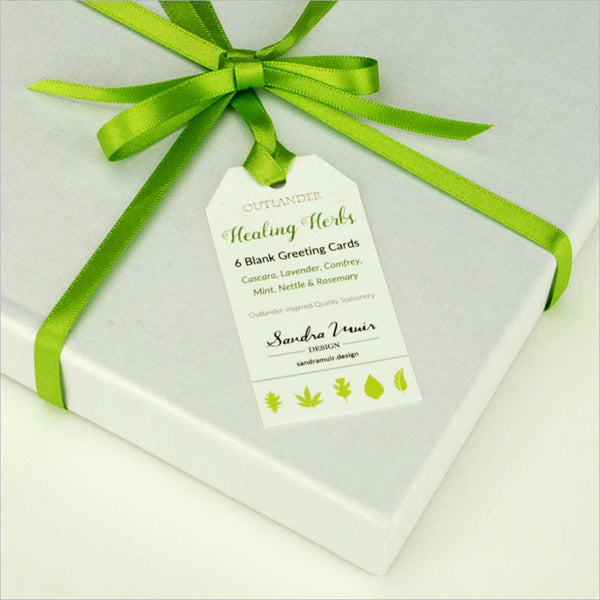 Outlander-inspired healing herb greeting card gift box and tag made in Scotland