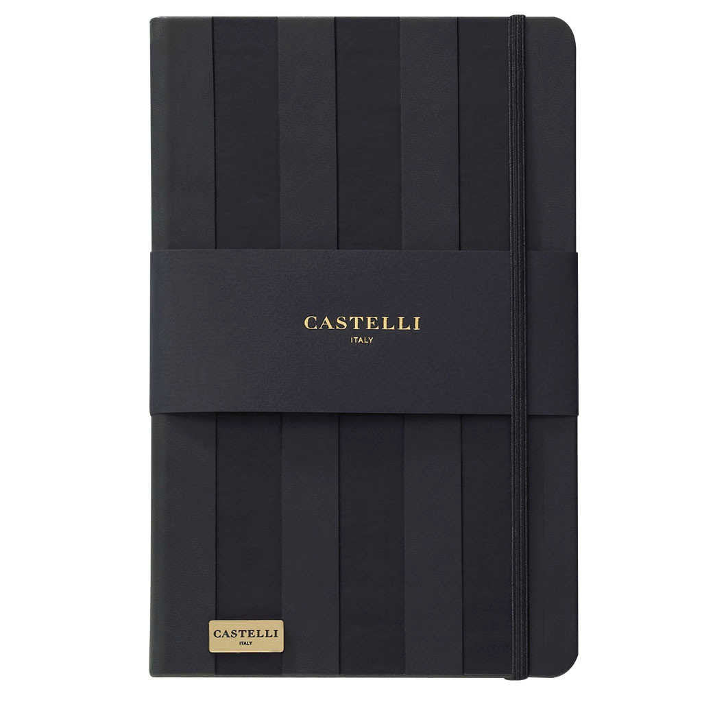 Stripes notebook in black with gold page edges made in Italy by Castelli