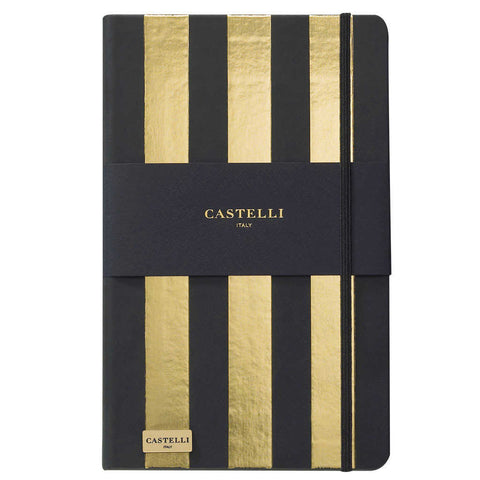 Stripes notebook in gold with black page edges made in Italy by Castelli