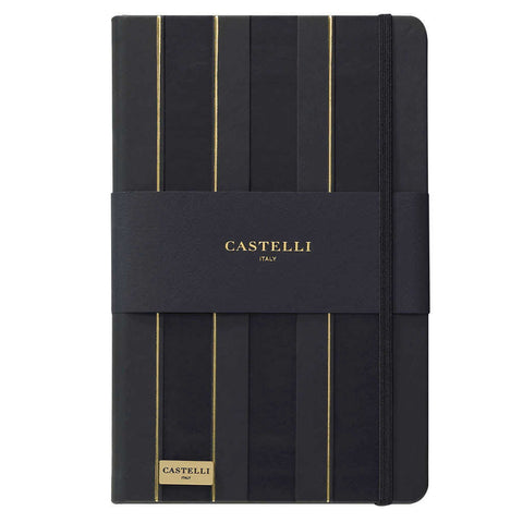 Stripes notebook in black and gold with gold page edges made in Italy by Castelli