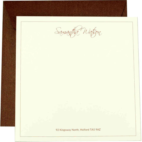 Personalisable correspondence cards by Sandra Muir Design in burgundy and cream